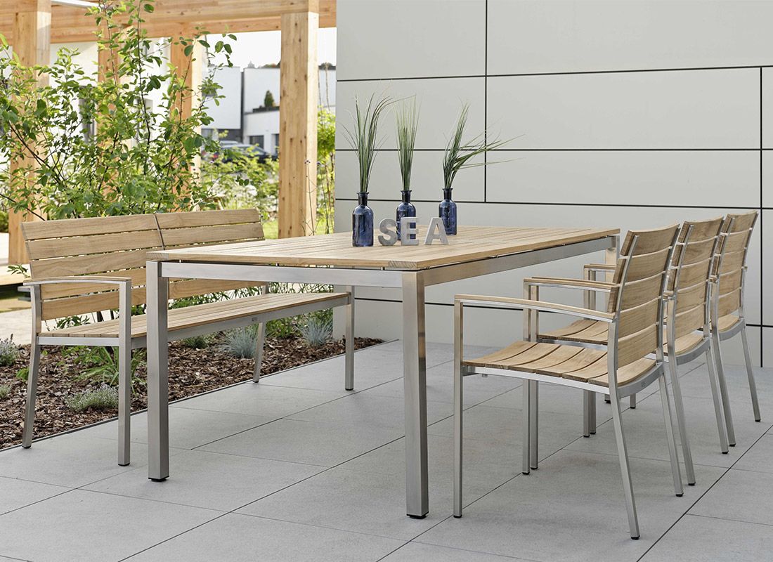Hagemøbelsett Savona 4 plasser teak 200x100 cm forfra