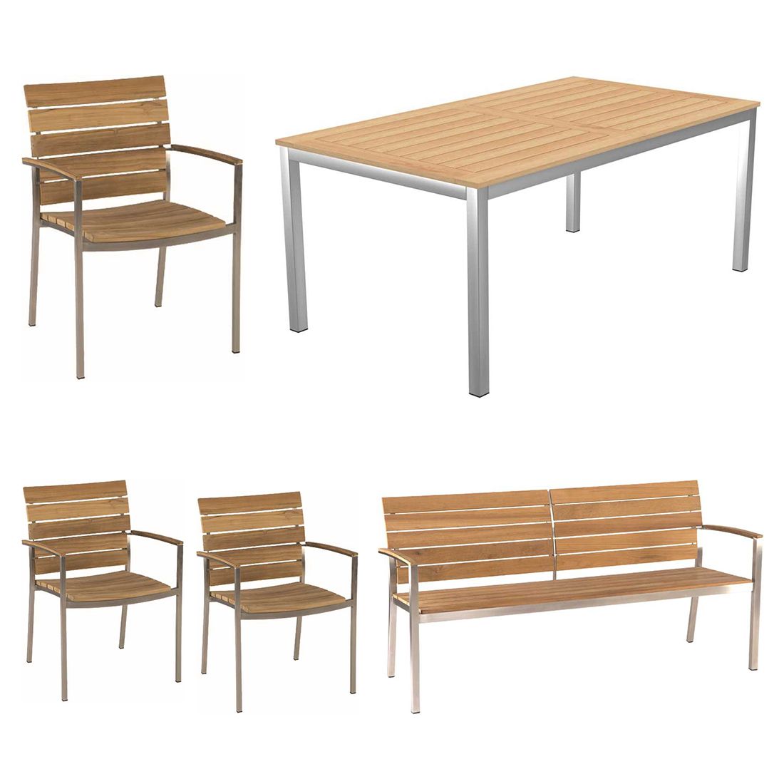 Hagemøbelsett Savona 4 plasser teak 200x100 cm bakside