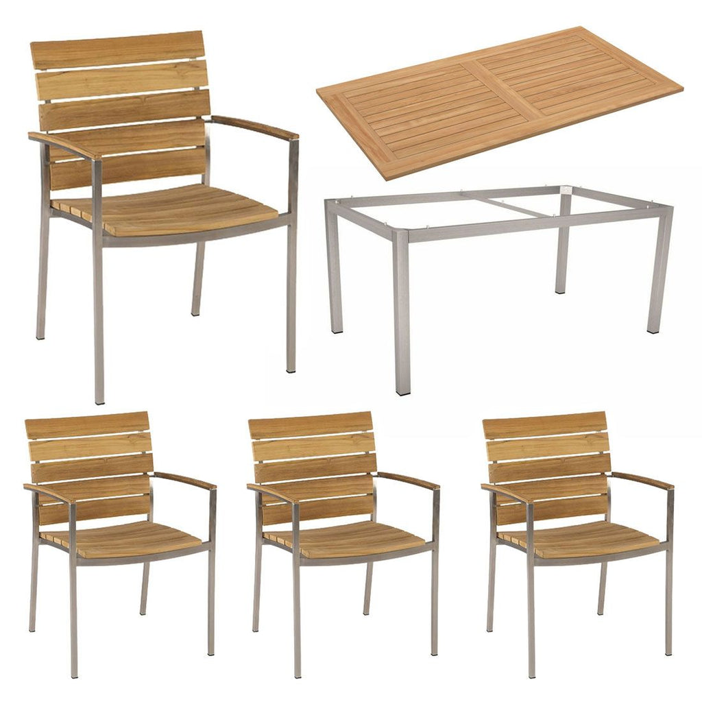 Hagemøbelsett Savona 4 plasser teak rustfritt stål sett fra siden