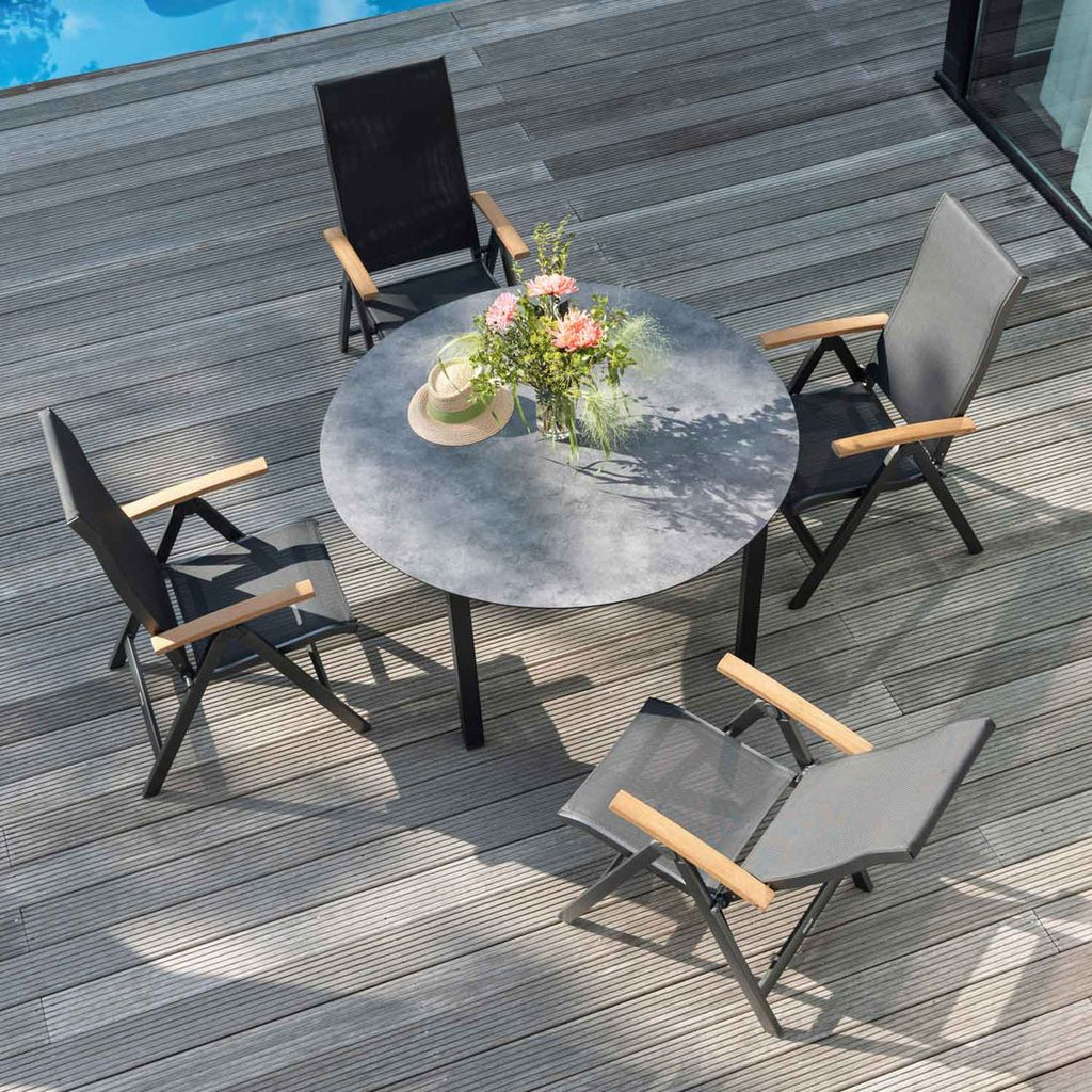 Hagemøbelsett Sleek 4 plasser aluminium Ø160 cm forfra