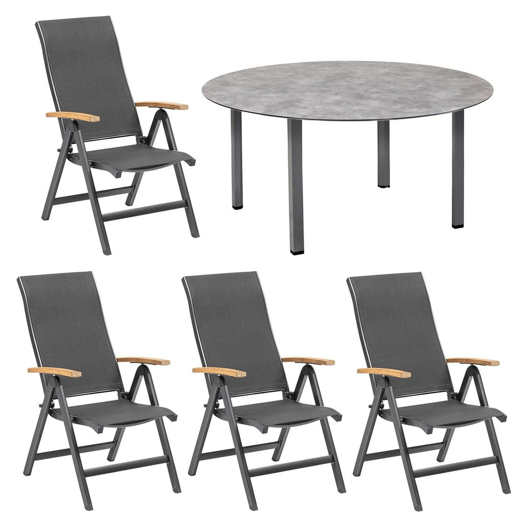 Hagemøbelsett Sleek 4 plasser aluminium Ø160 cm bakside