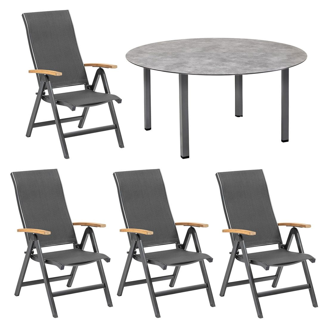 Hagemøbelsett Sleek 4 plasser aluminium Ø160 cm bakside