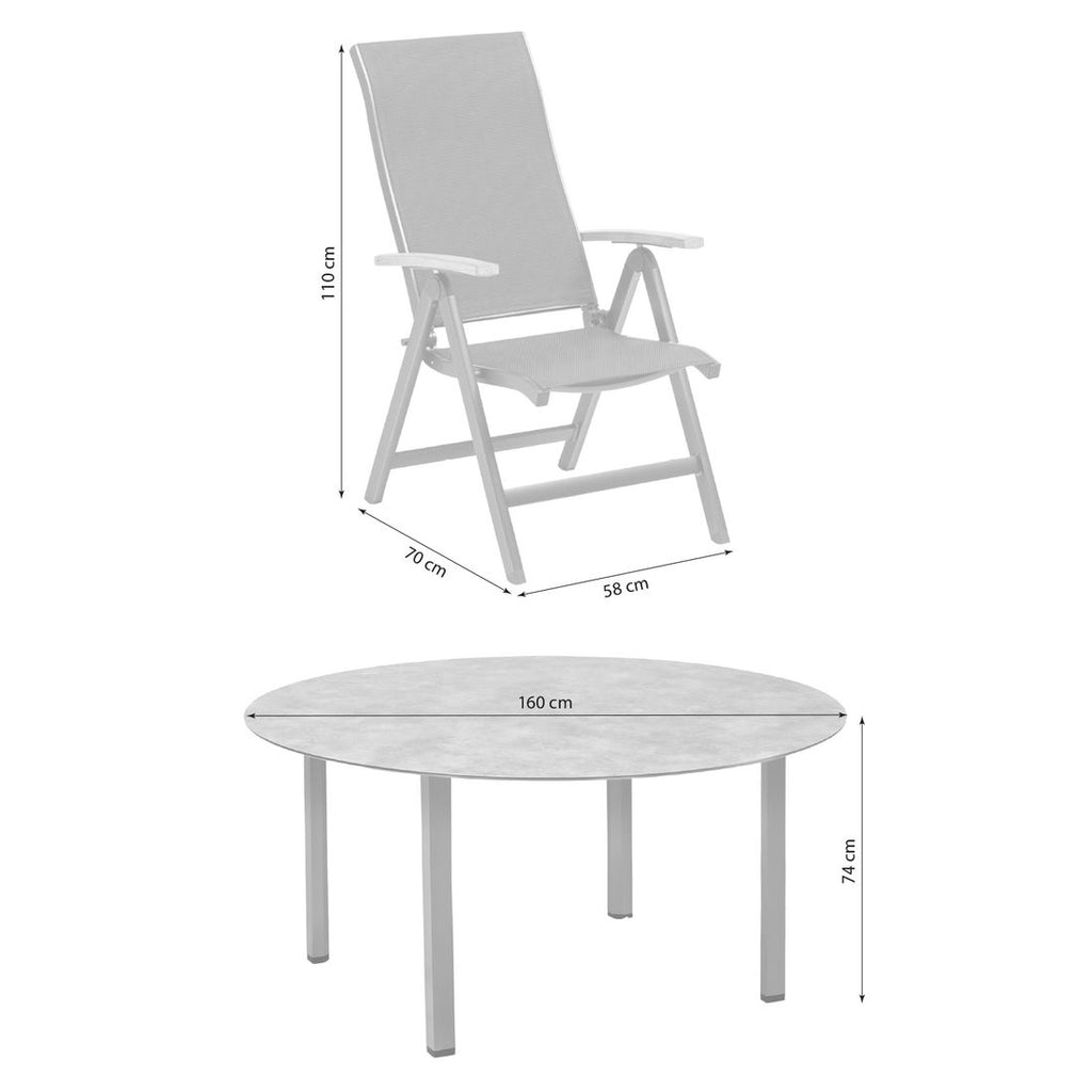 Detalj av Hagemøbelsett Sleek 4 plasser aluminium Ø160 cm stol