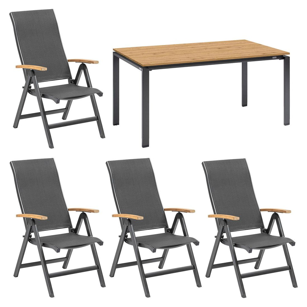 Hagemøbelsett Sleek 4 plasser, klappbart aluminium 160x95 cm bakside