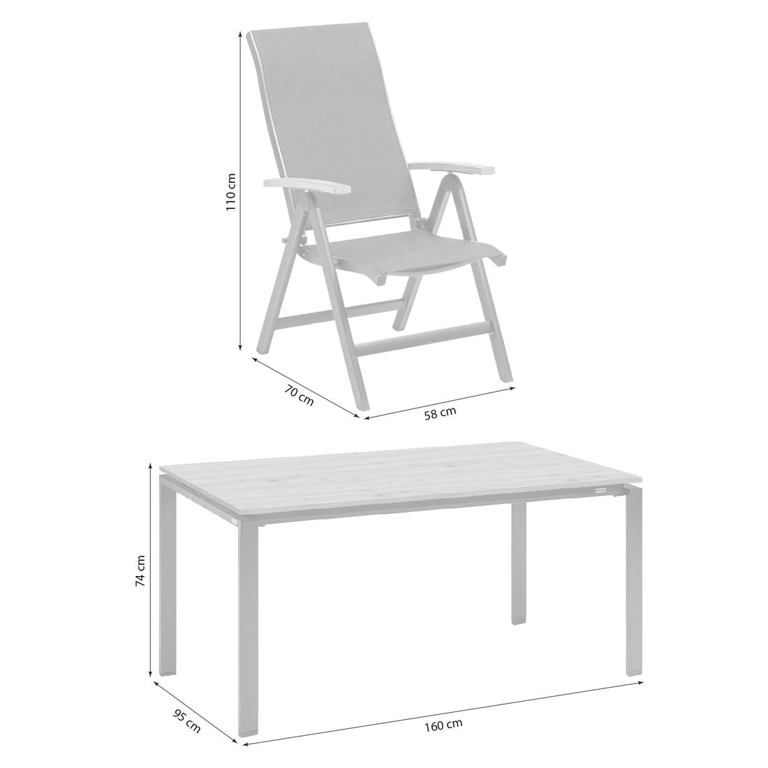Detalj av bordplate i teak på Hagemøbelsett Sleek 4 plasser, klappbart aluminium 160x95 cm