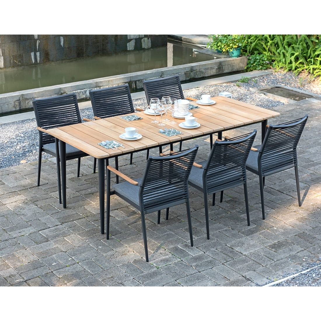 Hagemøbelsett Spider 6 plasser aluminium tau bakside