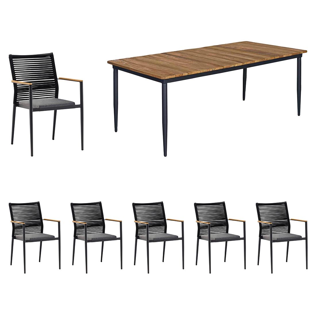 Hagemøbelsett Spider 6 plasser aluminium/teak - forfra