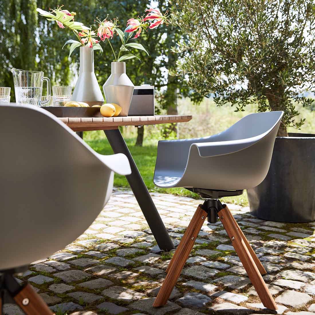 Hagemøbelsett Stockholm 6 plasser teak aluminium samlet utsikt