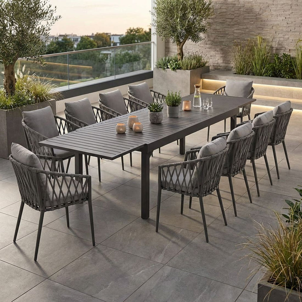 Hagemøbelsett Sunrepo 10 plasser aluminium tau forfra