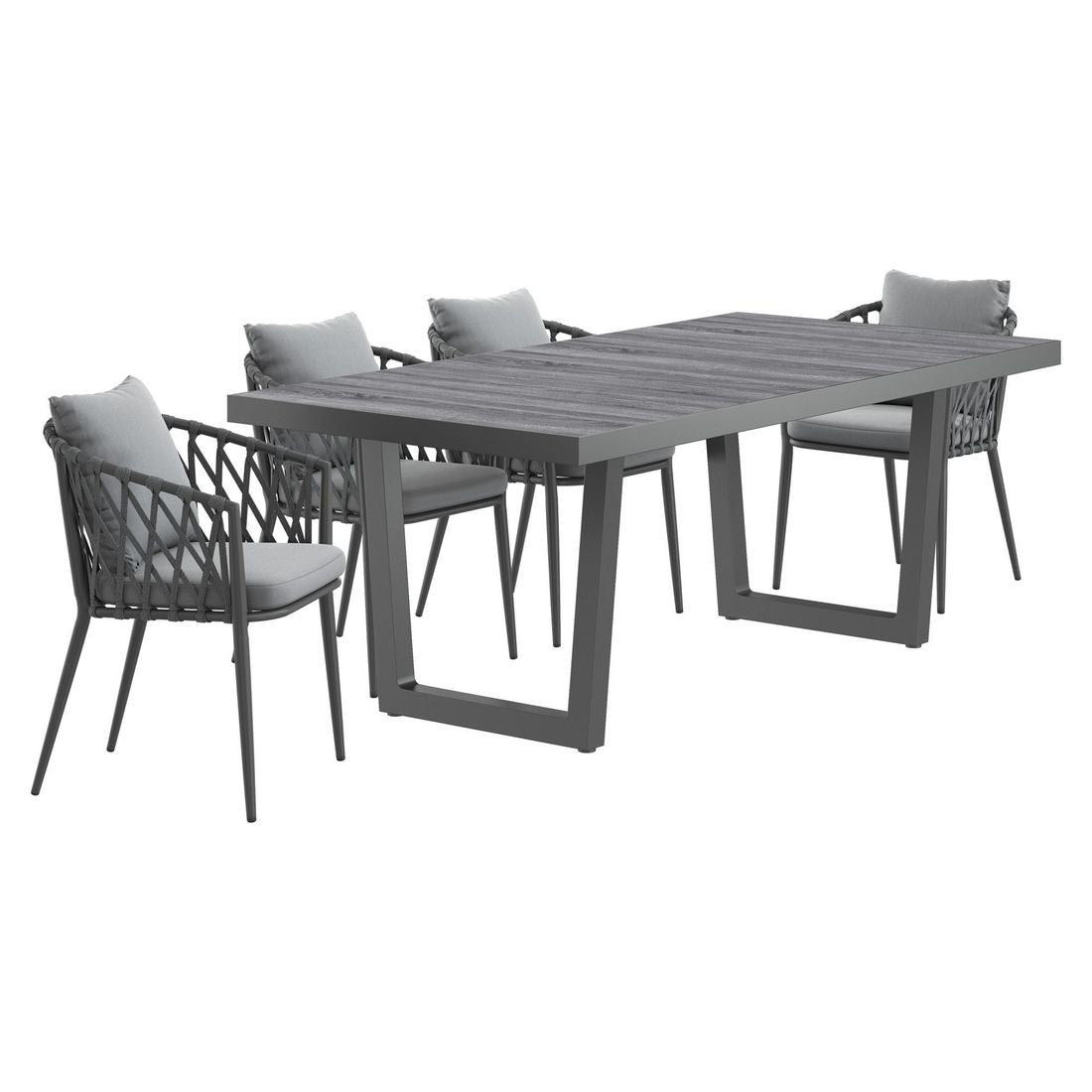 Hagemøbelsett Sunrepo 4 plasser aluminium og tau bakside