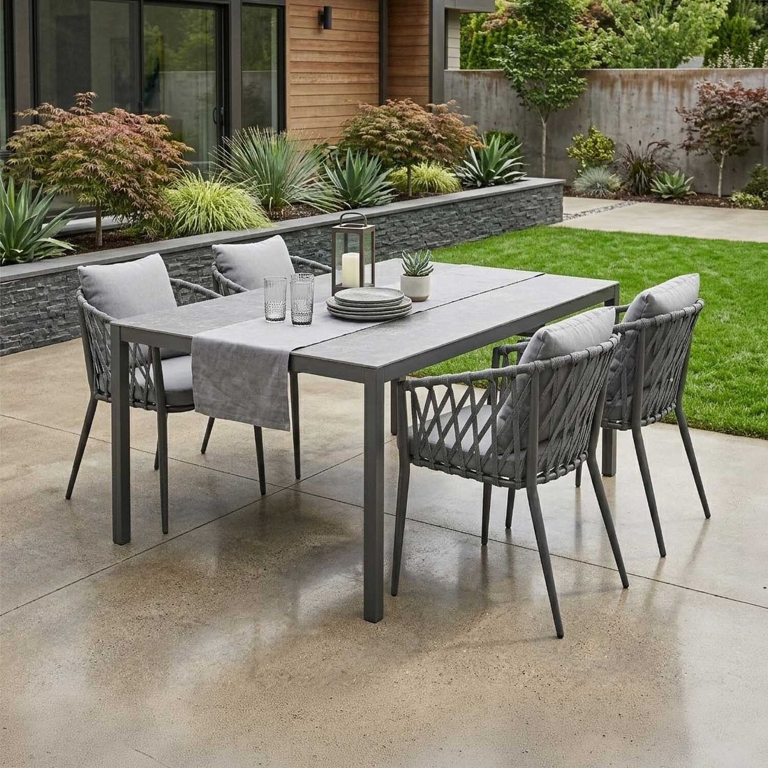 Hagemøbelsett Sunrepo 4 plasser, aluminium/tau front