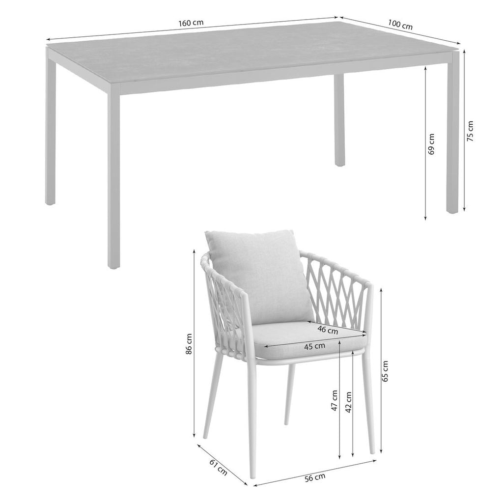 Hagemøbelsett Sunrepo 4 plasser, aluminium/tau detalj tauvev