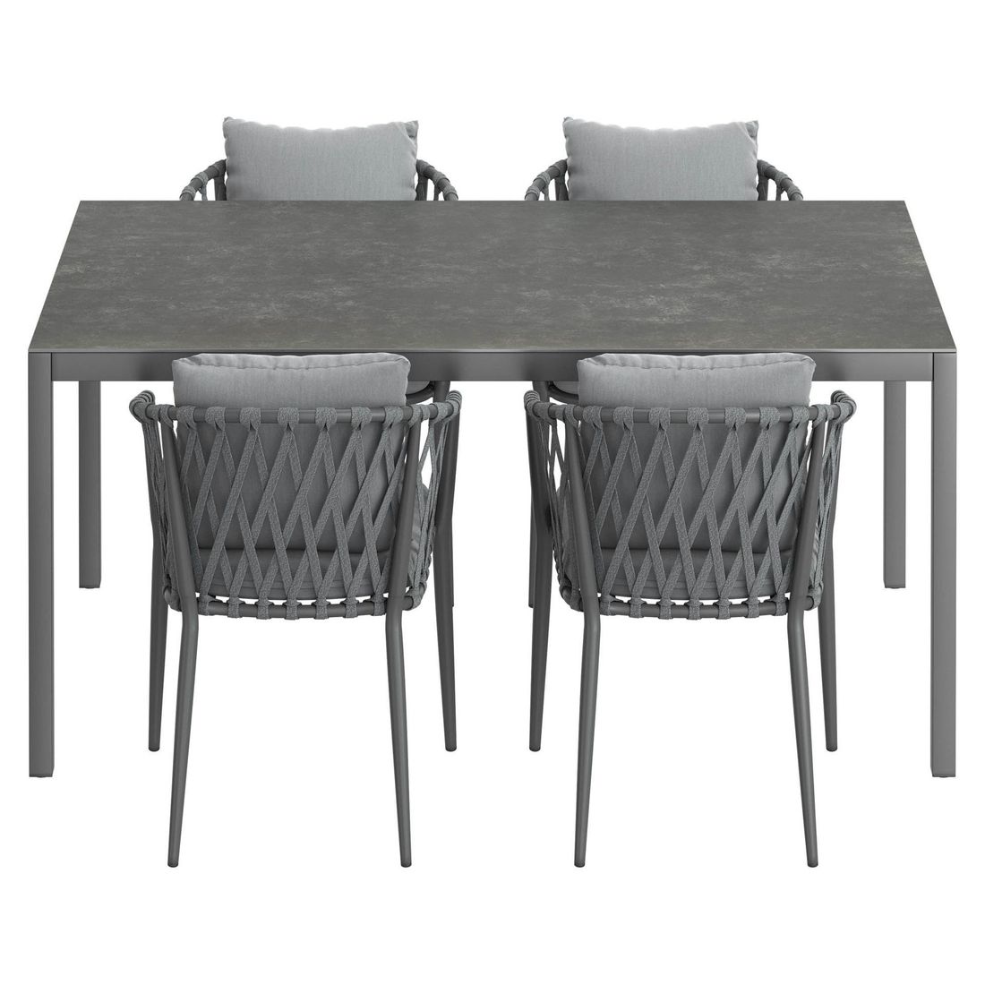 Hagemøbelsett Sunrepo 4 plasser, aluminium/tau montert på terrasse