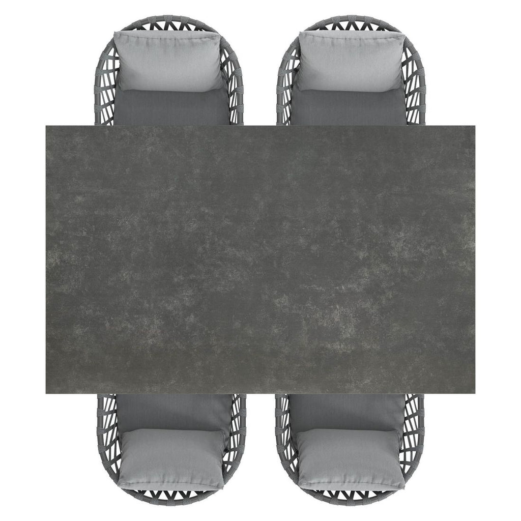 Hagemøbelsett Sunrepo 4 plasser, aluminium/tau nærbilde bordplate