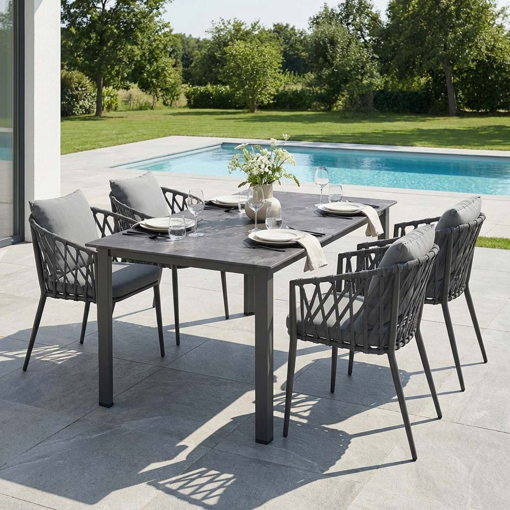 Hagemøbelsett Sunrepo 4 plasser, aluminium/tau forfra