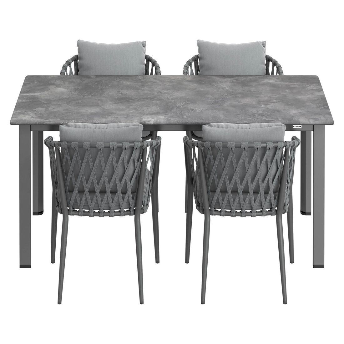 Montert Hagemøbelsett Sunrepo 4 plasser, aluminium/tau på terrasse