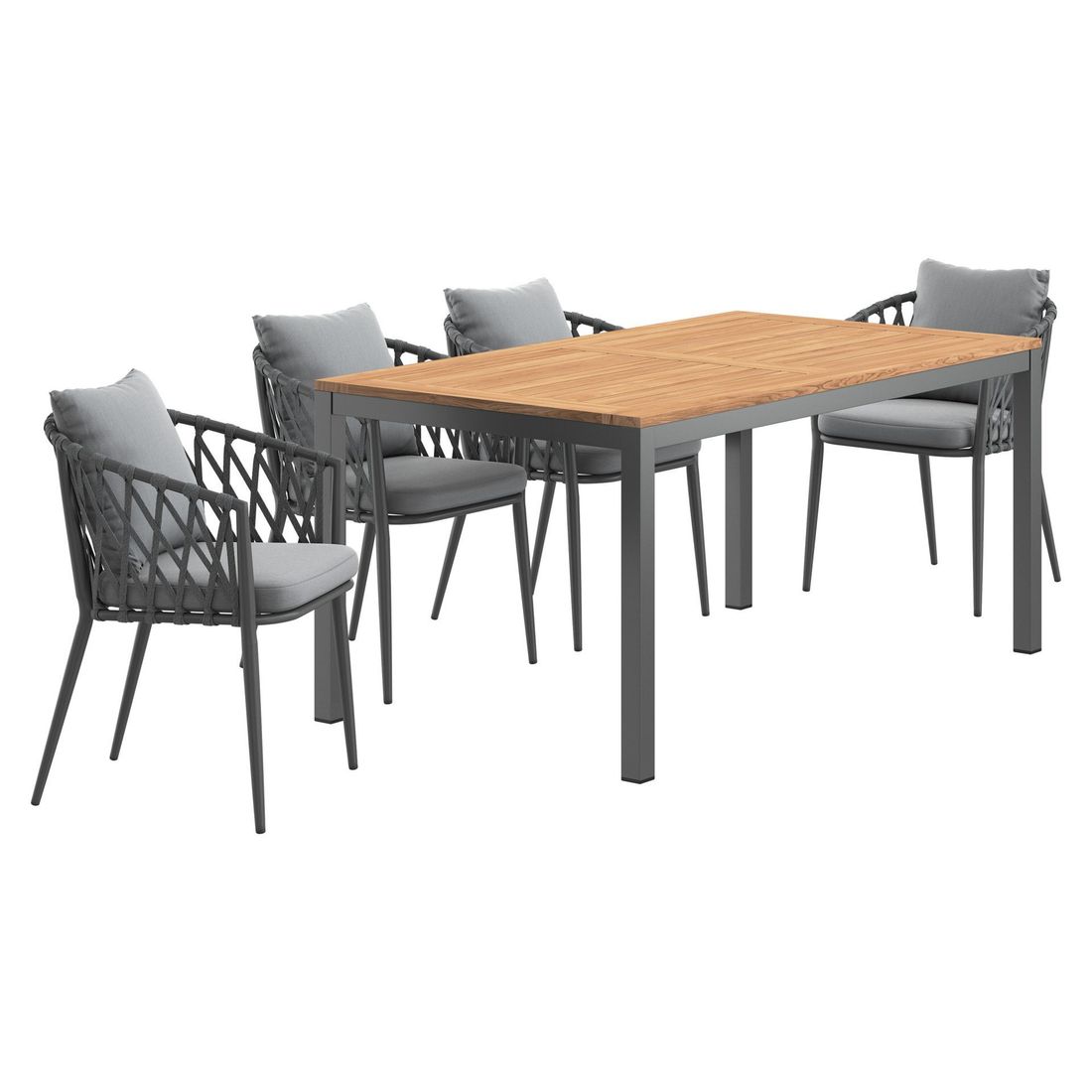 Hagemøbelsett Sunrepo 4 plasser aluminium og teak bakside