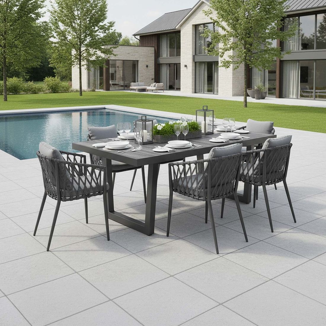 Hagemøbelsett Sunrepo 6 plasser aluminium forfra