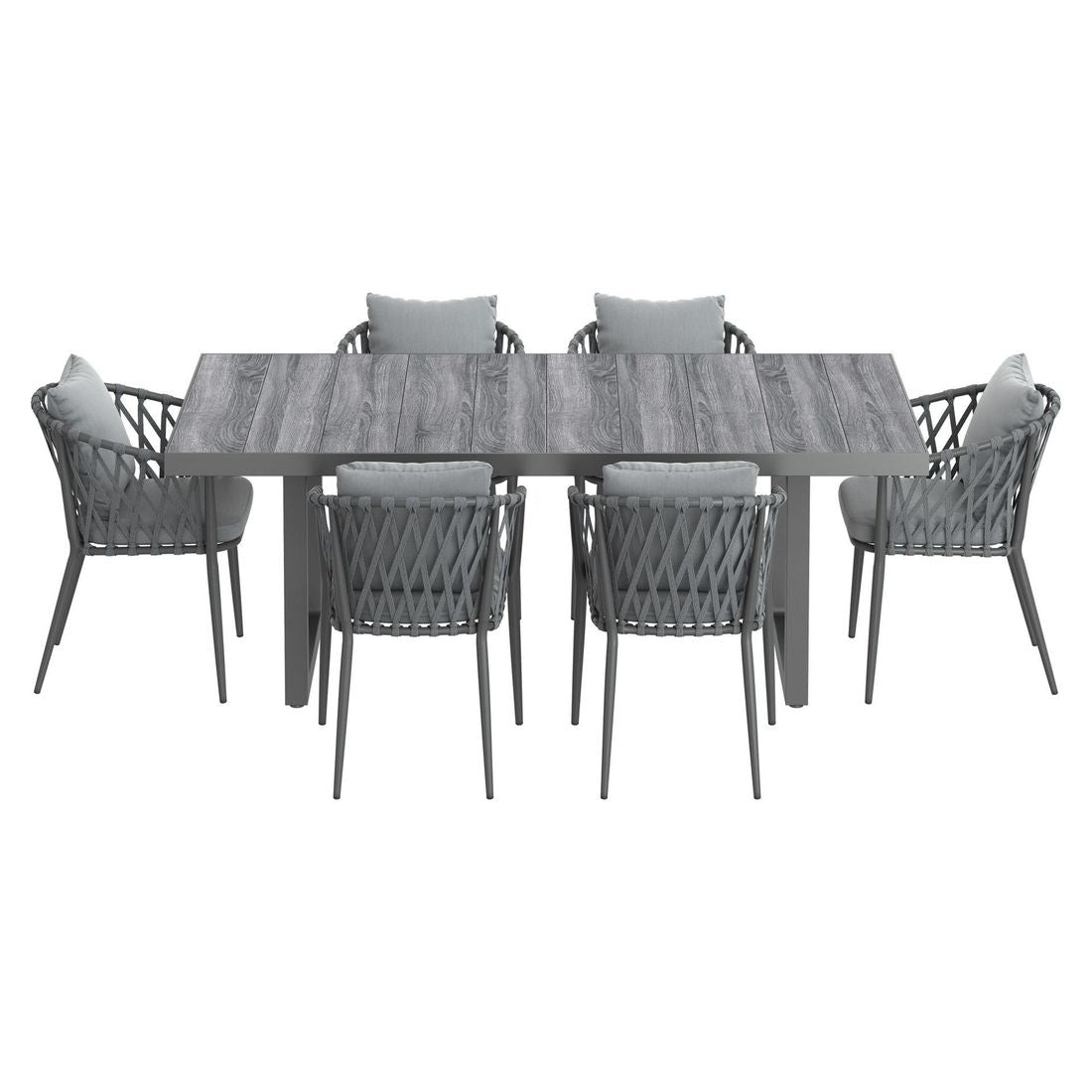 Montert Hagemøbelsett Sunrepo 6 plasser aluminium på terrasse