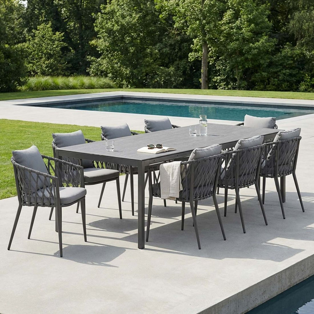 Hagemøbelsett Sunrepo 8 plasser, uttrekkbart 160/240x100 cm sett forfra