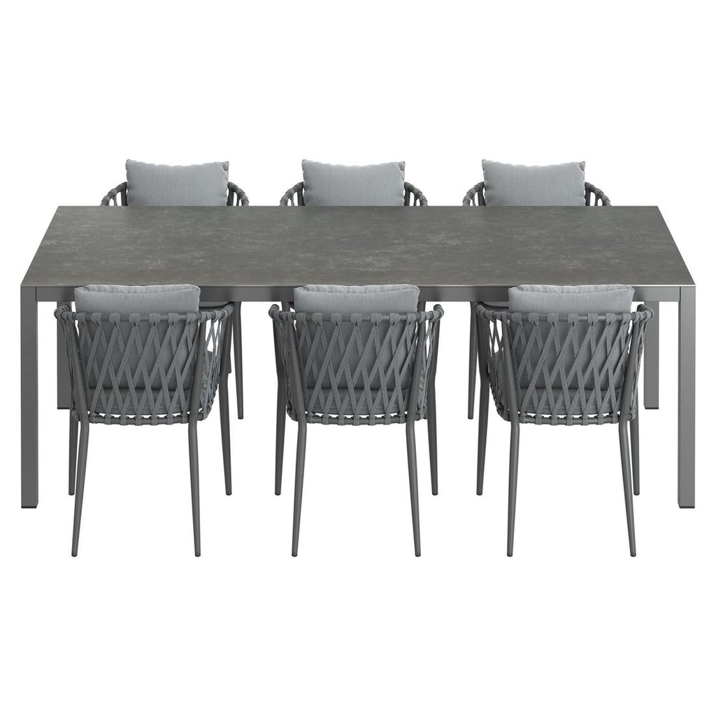 Hagemøbelsett Sunrepo aluminium og tau montert på terrasse