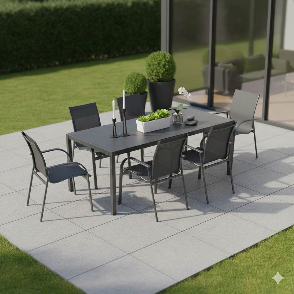 Hagemøbelsett Tampa 6 plasser aluminium 220x100 cm - Kettler/OUTLIV bakside