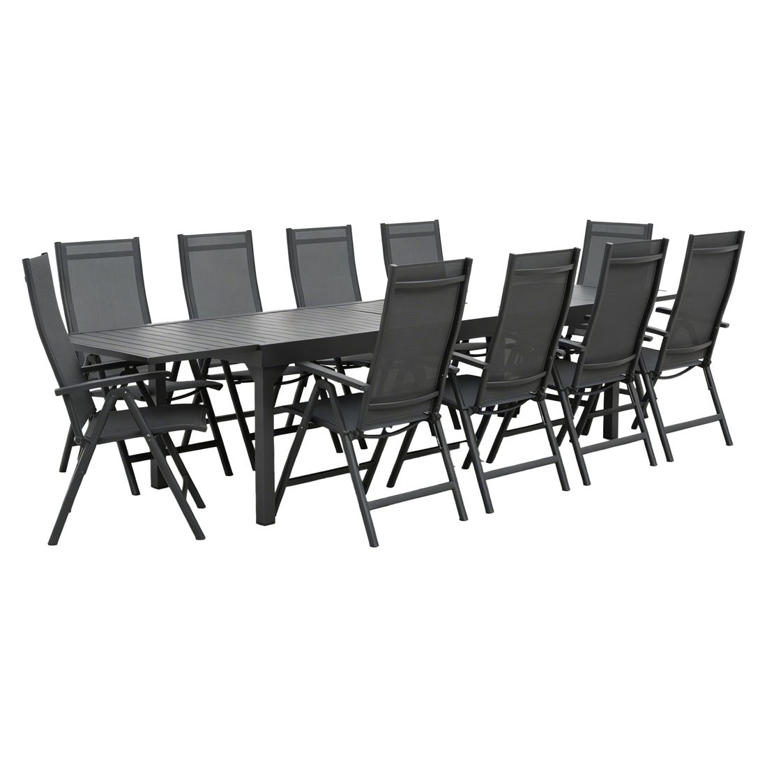 Bakside av Hagemøbelsett Tauro XXL 10 plasser aluminium 200-320x100,5 cm