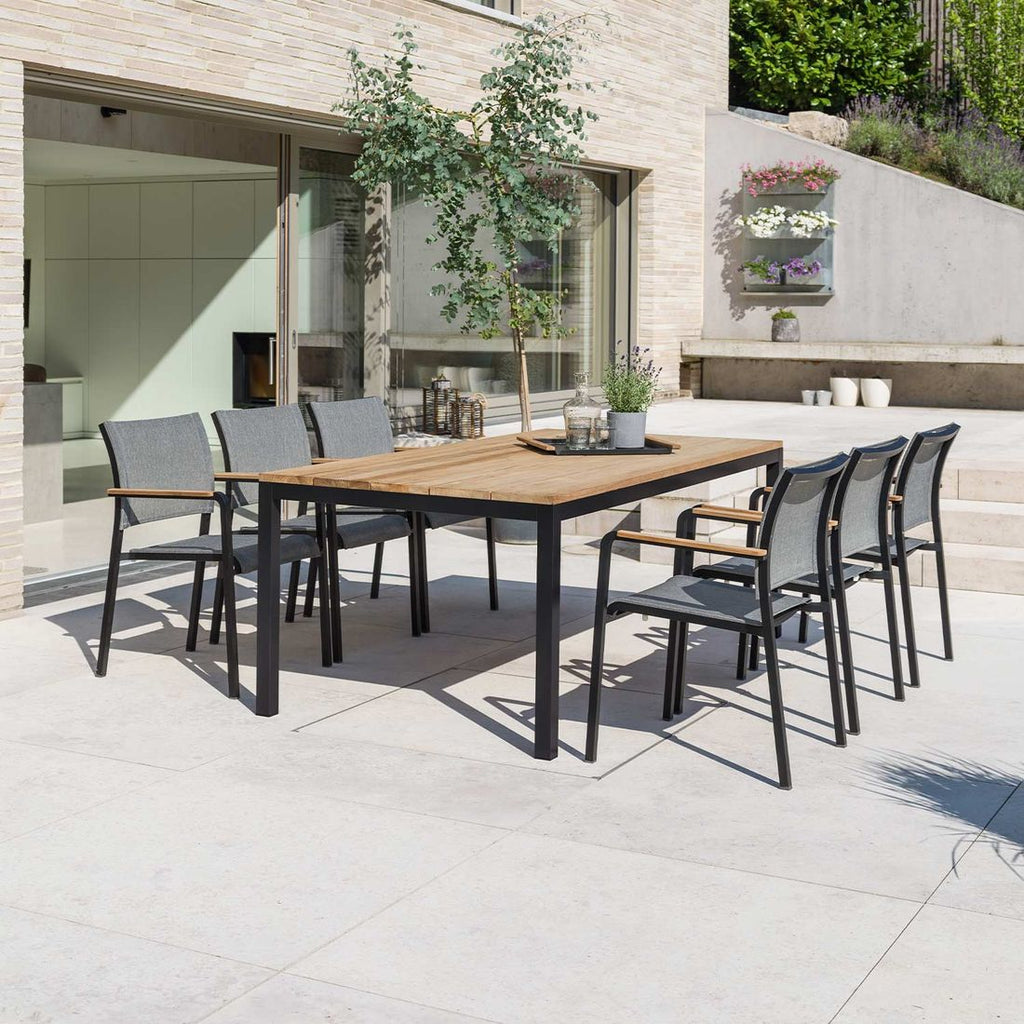 Hagemøbelsett Tilo 6 plasser aluminium teak forfra