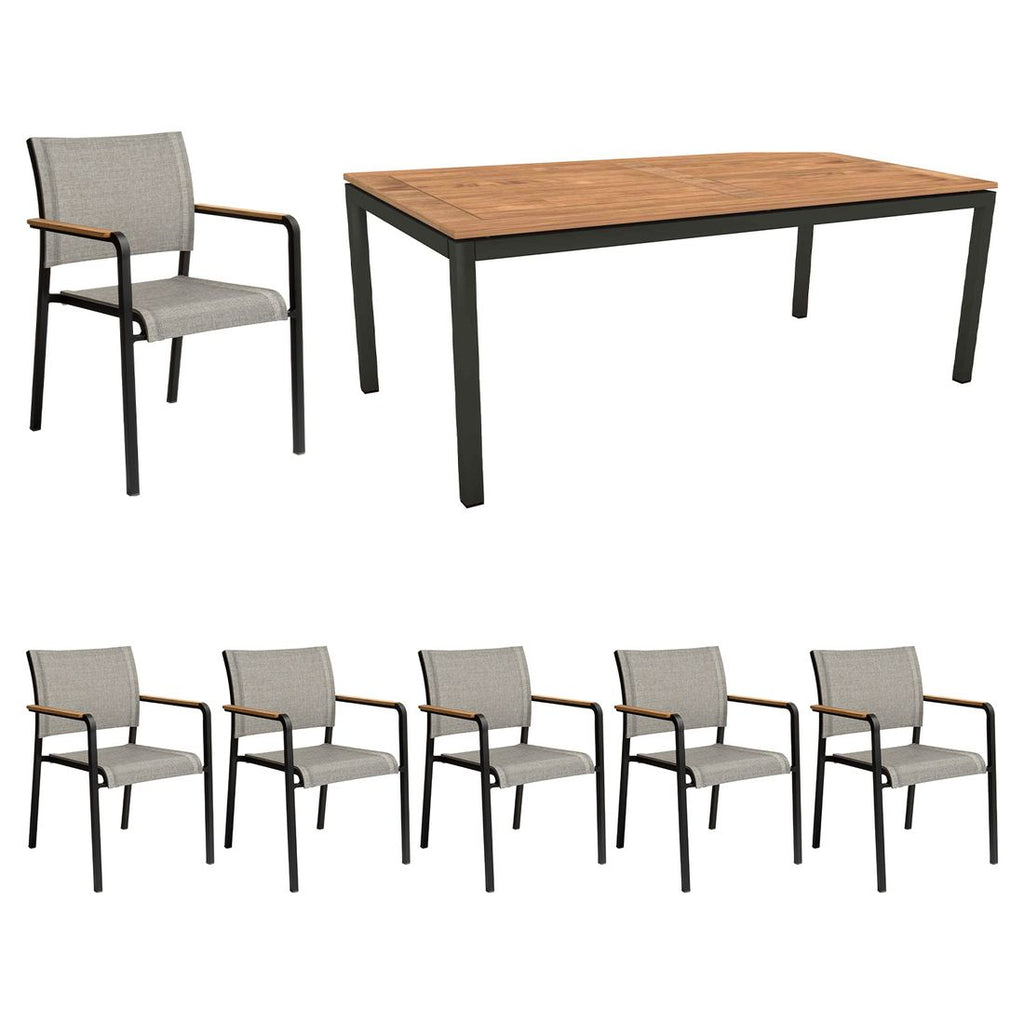 Hagemøbelsett Tilo 6 plasser aluminium teak bakside