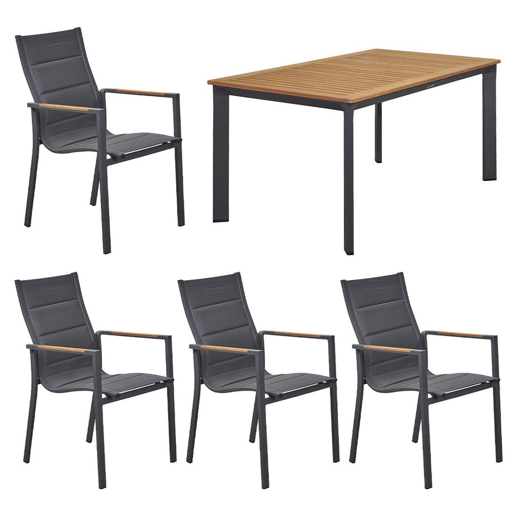 Hagemøbelsett Unicamo 4 plasser aluminium og teak bakside