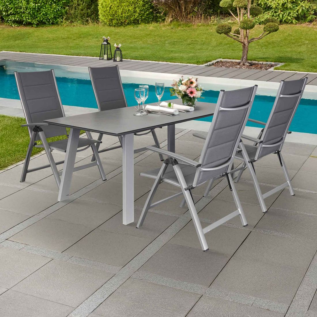 Hagemøbelsett Unicamo 4 plasser aluminium 180x90 cm forfra