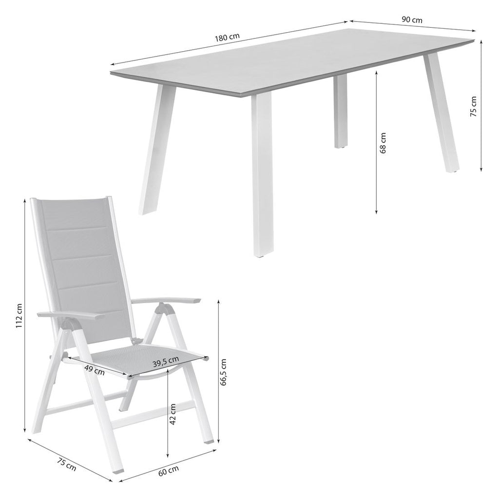 Detalj av stol i Hagemøbelsett Unicamo 4 plasser aluminium 180x90 cm