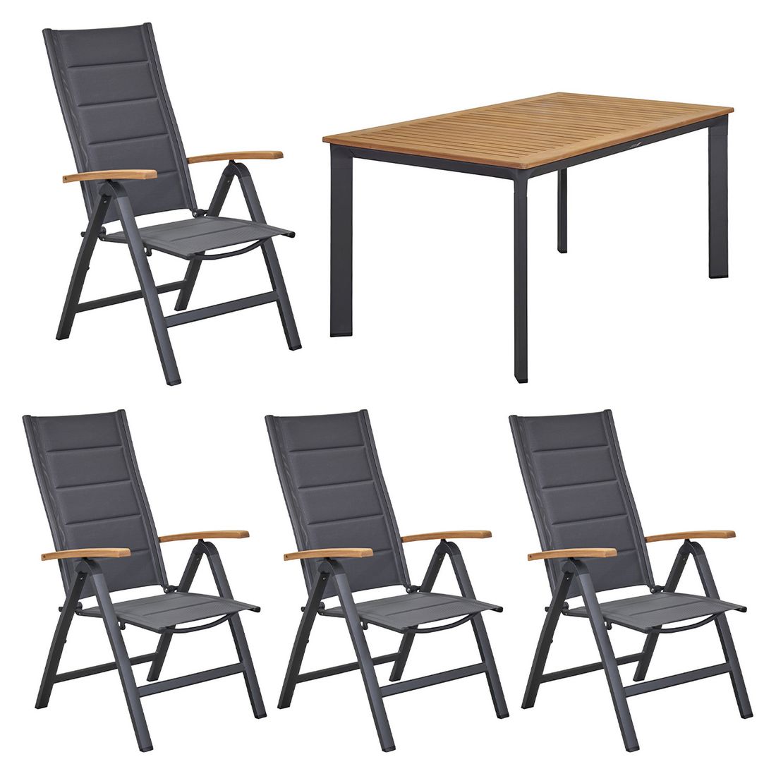 Hagemøbelsett Unicamo 4 plasser teak/aluminium bakside