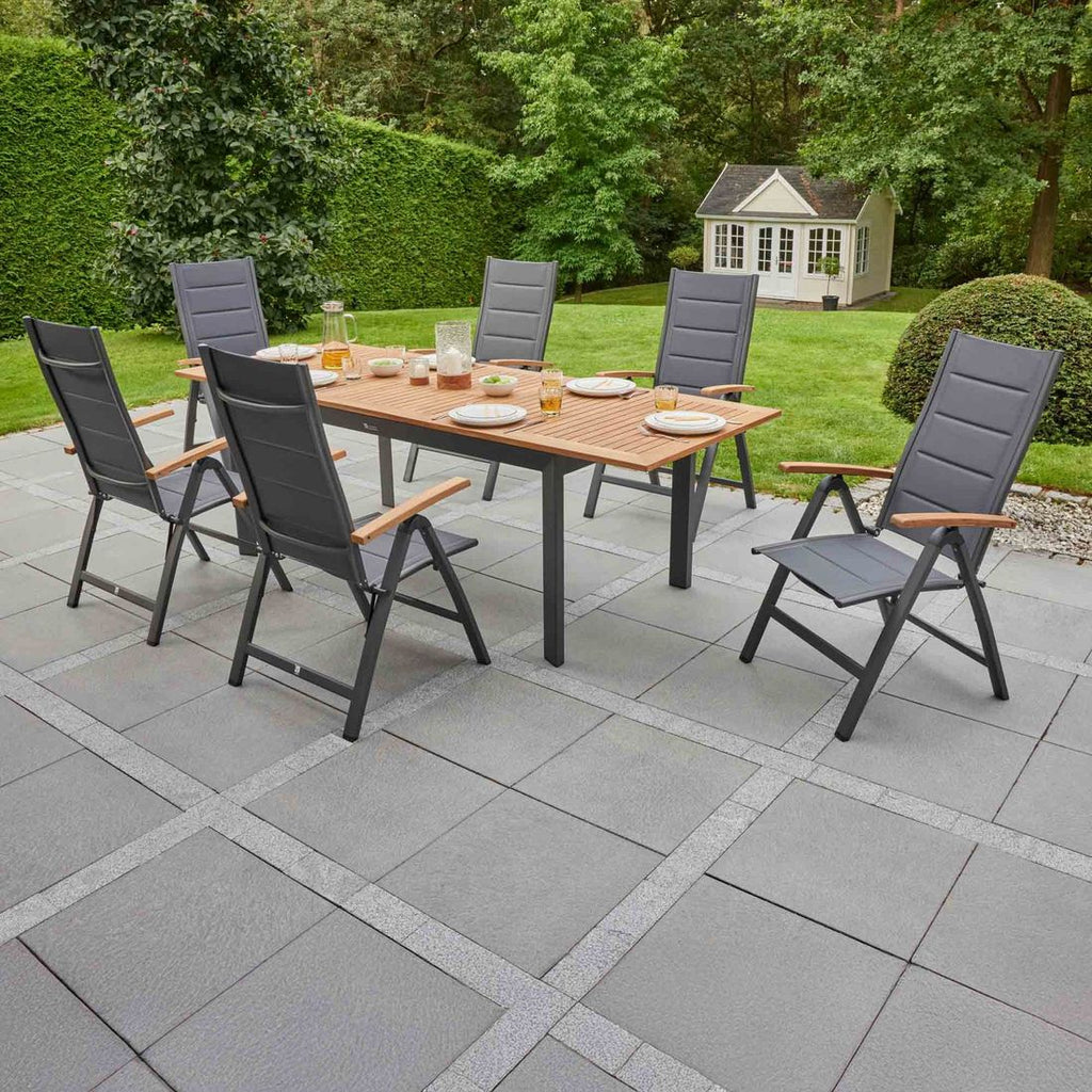 Hagemøbelsett Unicamo 6 plasser aluminium teak forfra