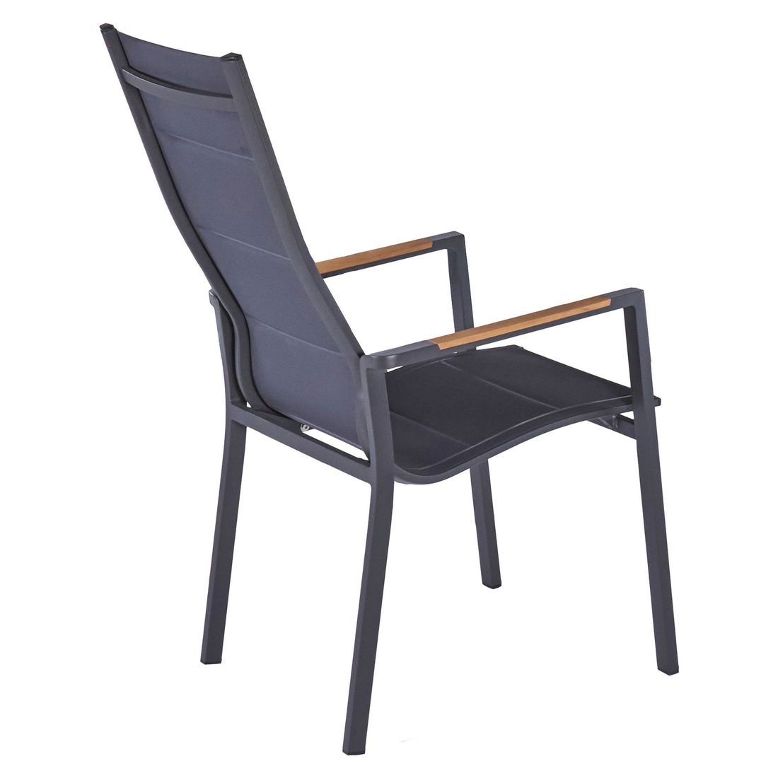 Nærbilde av tekstilene sitteflate på Hagemøbelsett Unicamo 6 plasser stabelstol teak 180/240 cm
