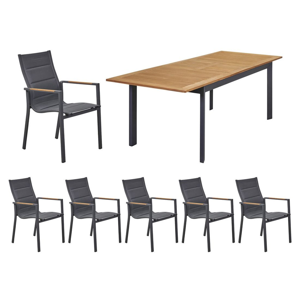 Hagemøbelsett Unicamo 6 plasser teak/aluminium 180/240 cm bakside