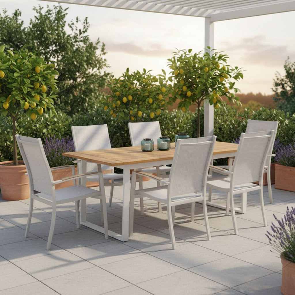 Hagemøbelsett Urbanite 6 plasser aluminium/teak forfra
