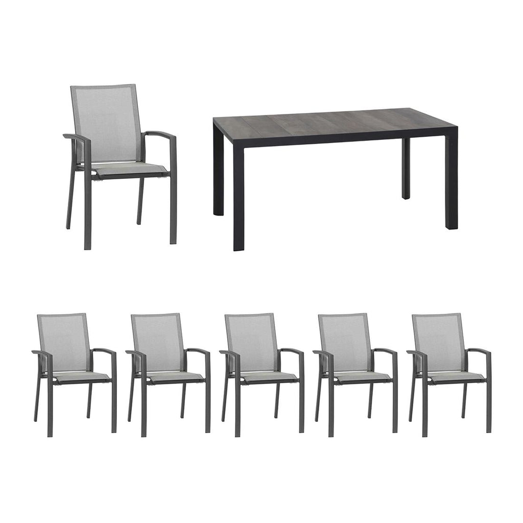 Hagemøbelsett Velia 6 plasser aluminium/keramikk 140x90 cm forfra