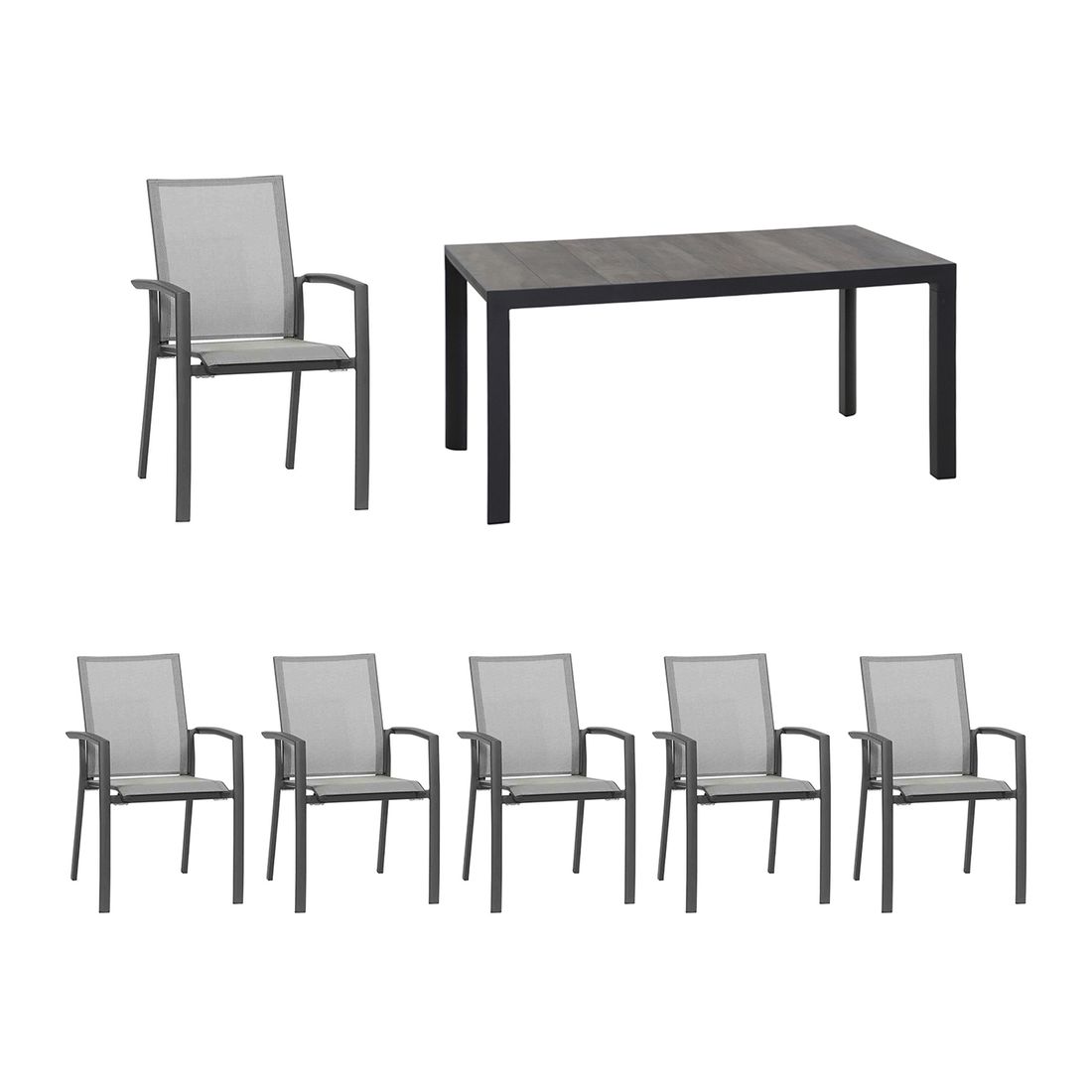Hagemøbelsett Velia 6 plasser aluminium/keramikk 140x90 cm forfra