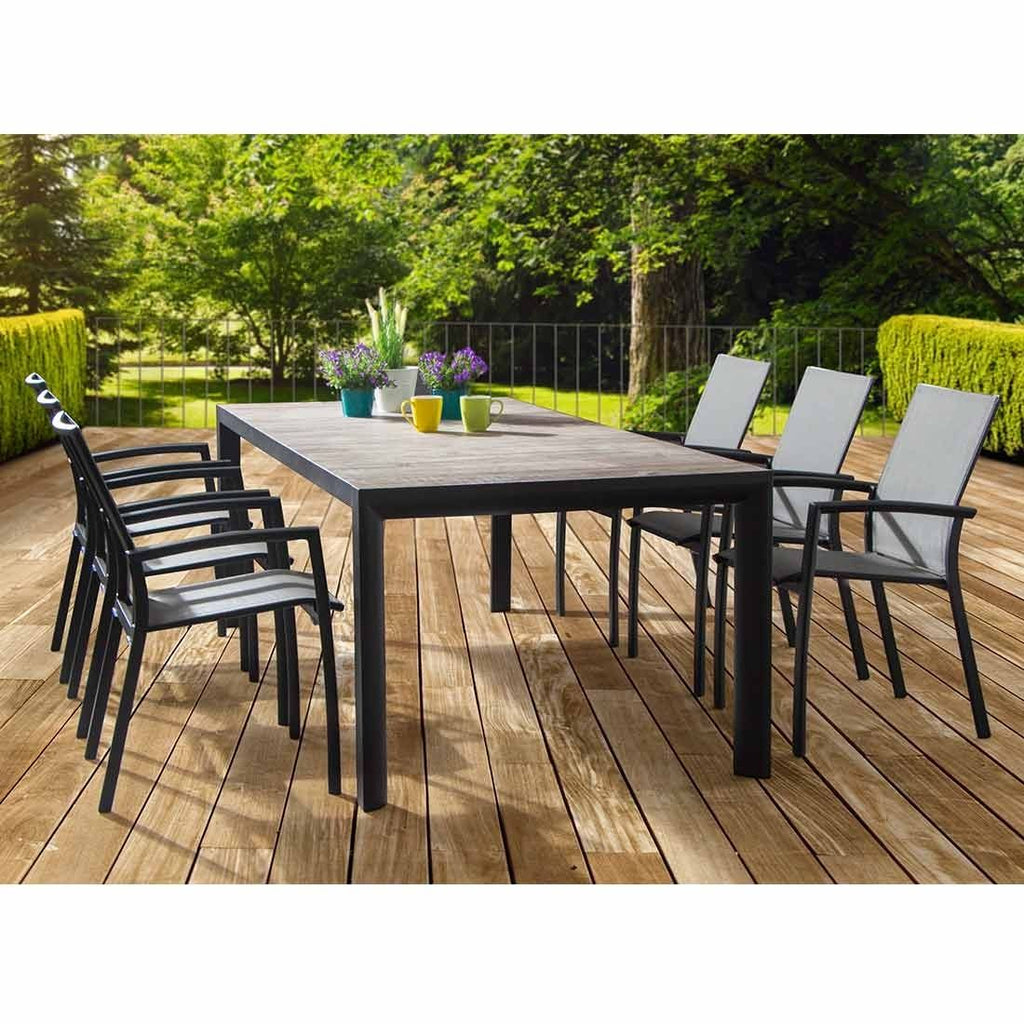 Hagemøbelsett Velia 6 plasser aluminium keramikk 220x100 cm forfra