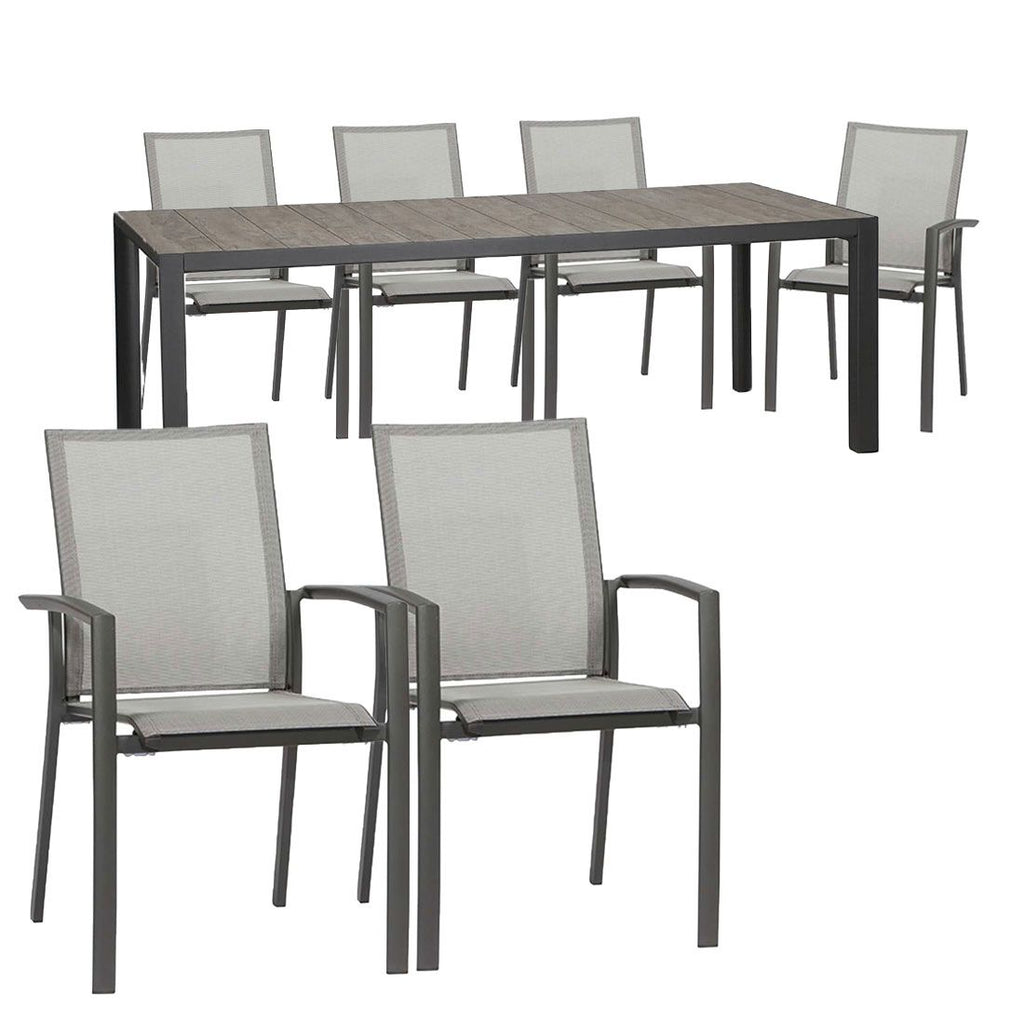 Hagemøbelsett Velia 6 plasser aluminiumsramme og keramisk bordplate bakside