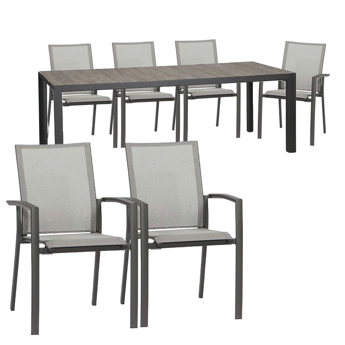 Hagemøbelsett Velia 6 plasser aluminiumsramme og keramisk bordplate bakside