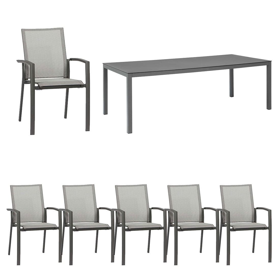 Hagemøbelsett Velia 6 plasser aluminium forfra
