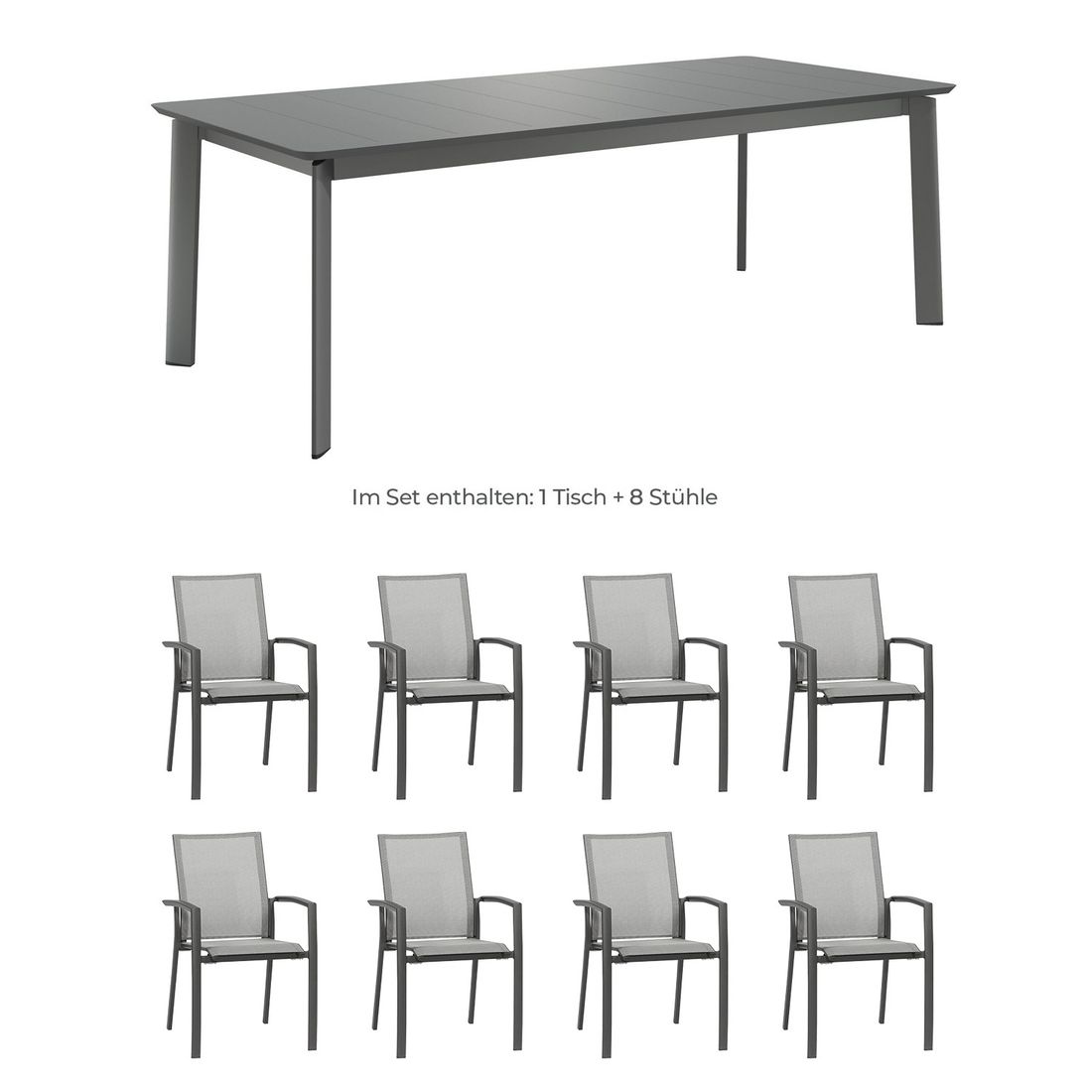 Hagemøbelsett Velia 8 plasser aluminium textilen detalj av bordplate
