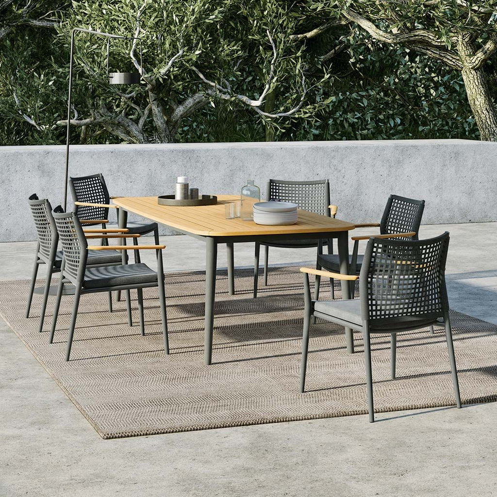Hagemøbelsett Vera 6 plasser aluminium teak forfra