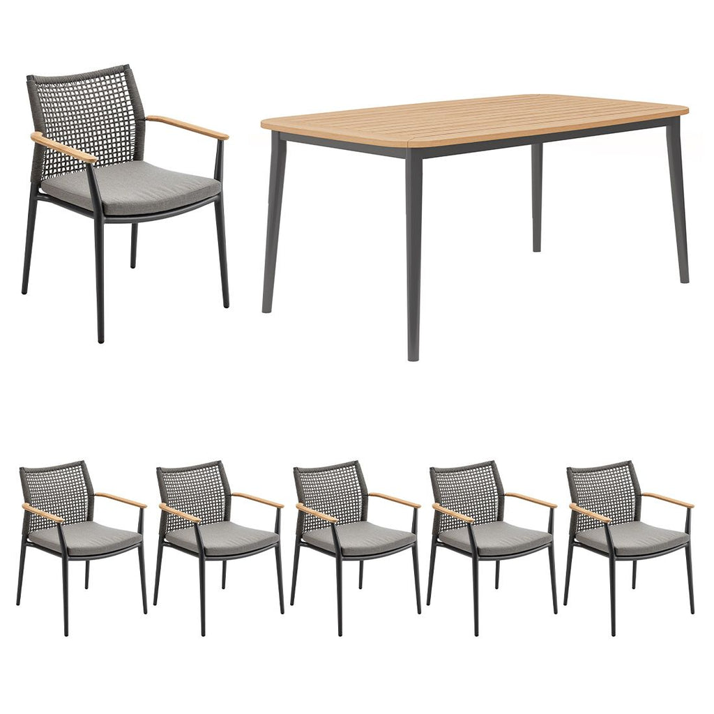 Hagemøbelsett Vera 6 plasser aluminium teak bakside