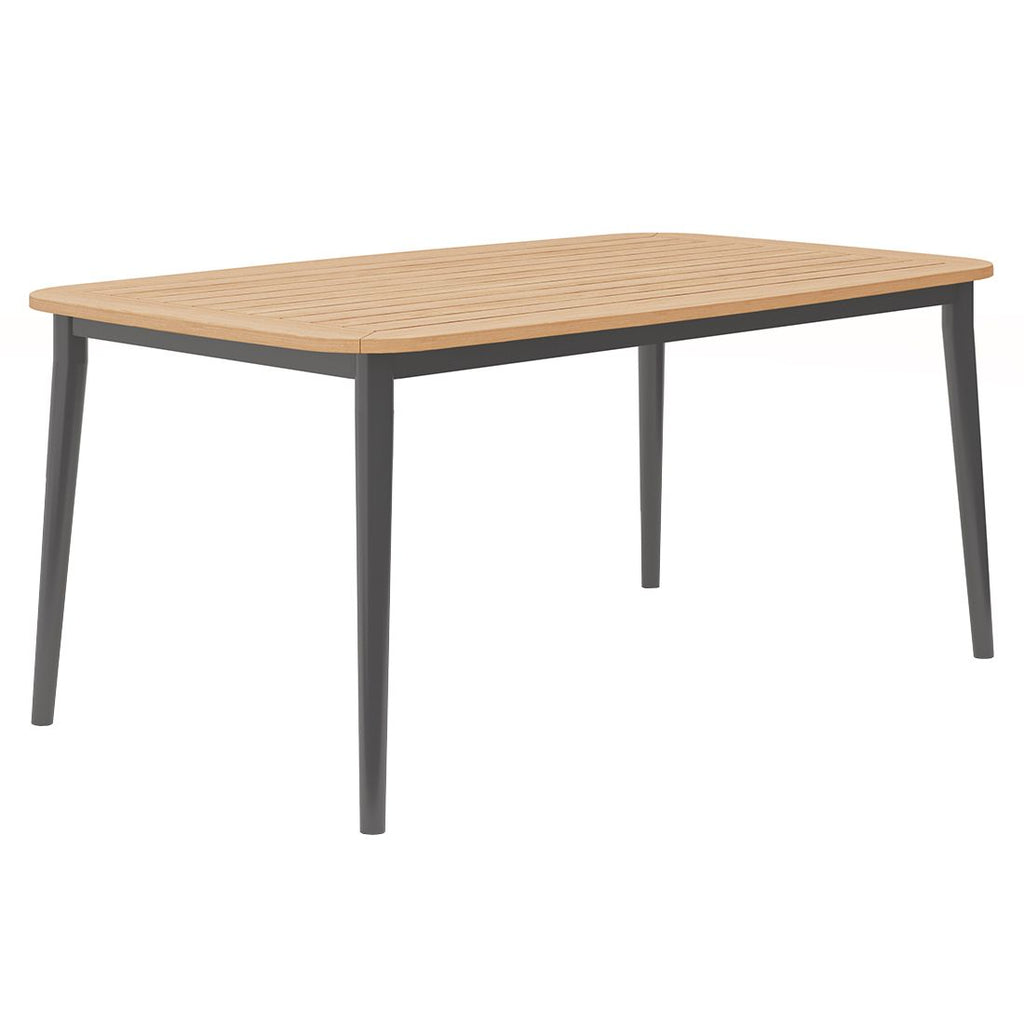 Montert Hagemøbelsett Vera 6 plasser aluminium teak på terrasse