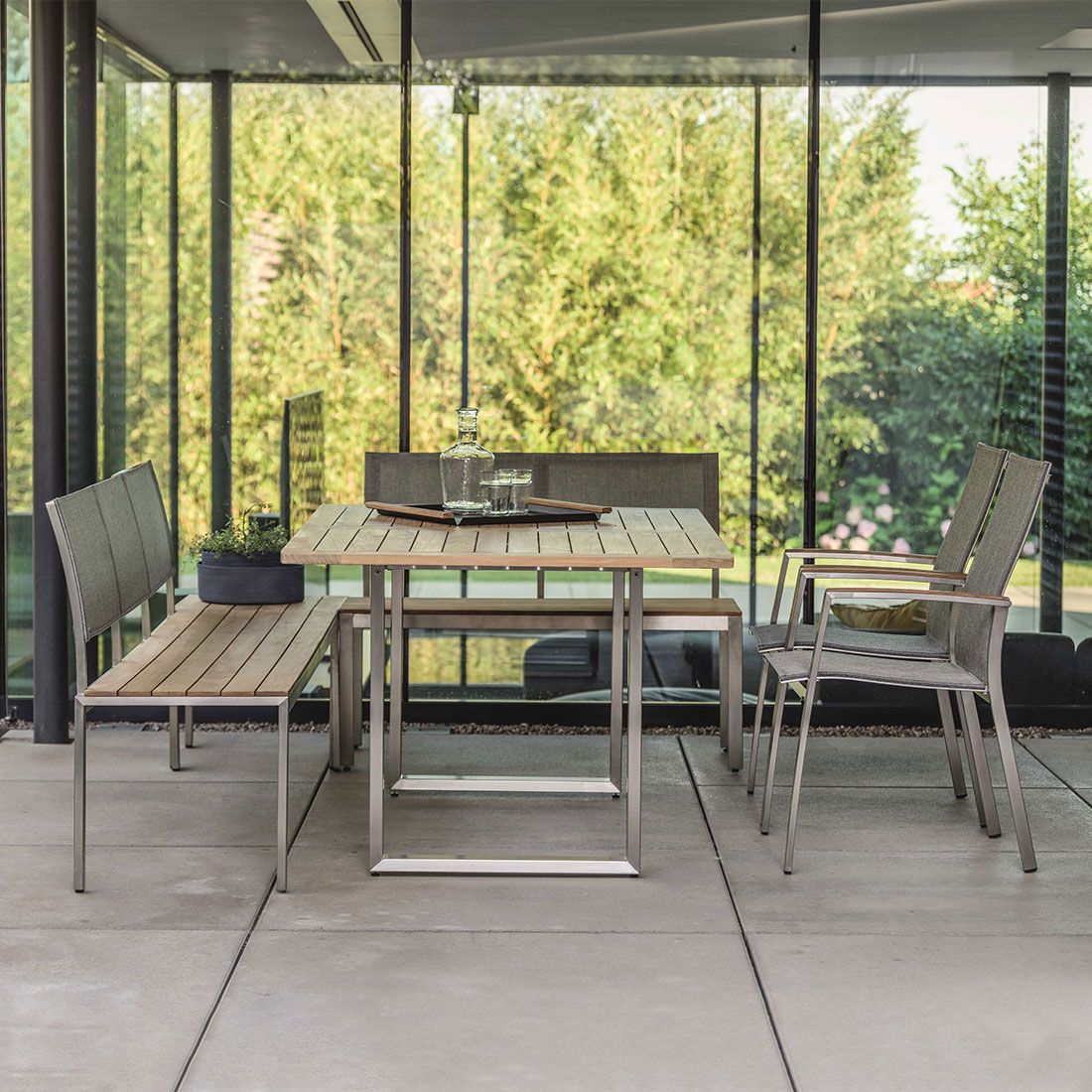 Hagemøbelsett Viona 7 plasser teak 180x100 cm Stern forfra