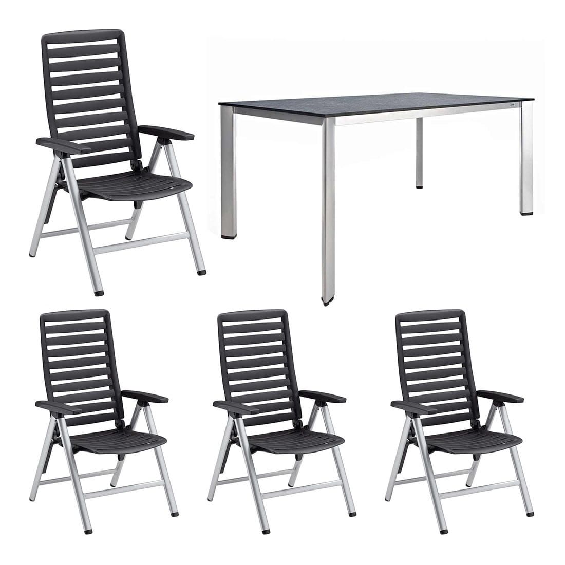 Detalj av Hagemøbelsett Wave 4 plasser aluminium HPL bordplate