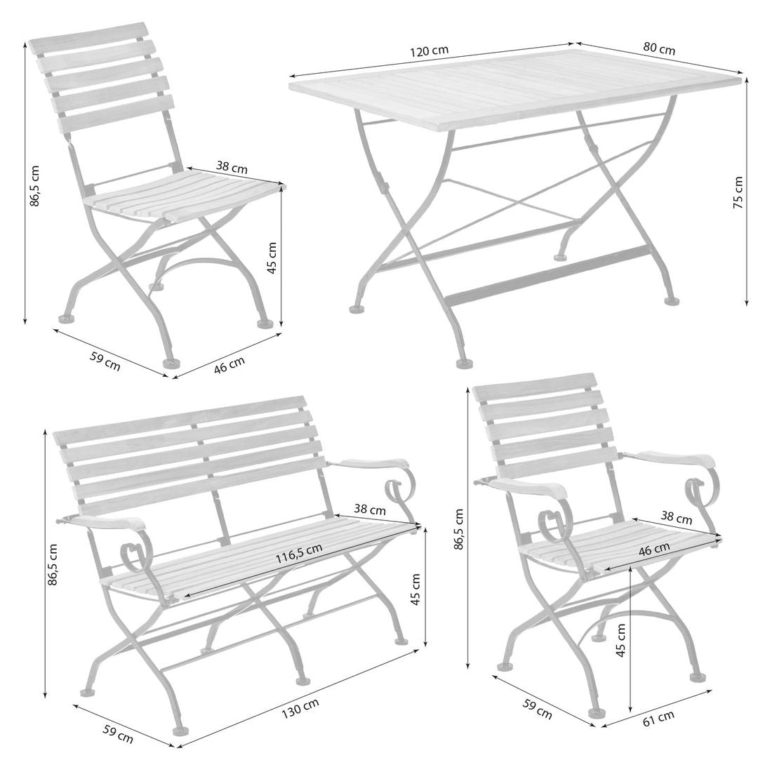 Hagemøbelsett Wimbledon 6 plasser teak/stål detalj av bordplate